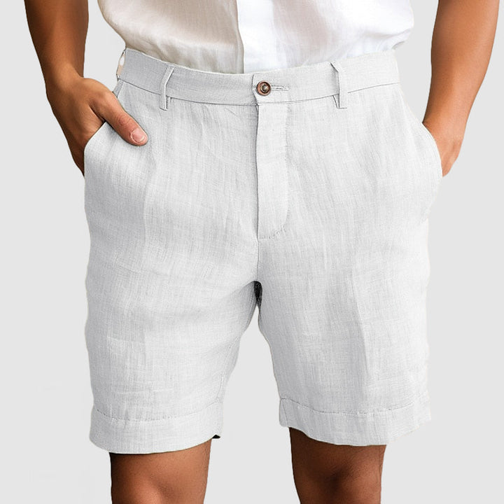Versatile men's smart casual shorts with cuffed flat front, a modern essential for any wardrobe.
