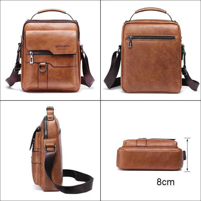 Stylish brown men's crossbody messenger bag. Durable design with adjustable strap, ideal for travel & daily use.