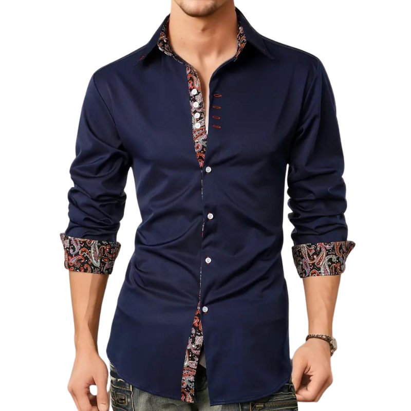 Smart casual men's paisley button down shirt, a sophisticated slim fit long sleeve top.