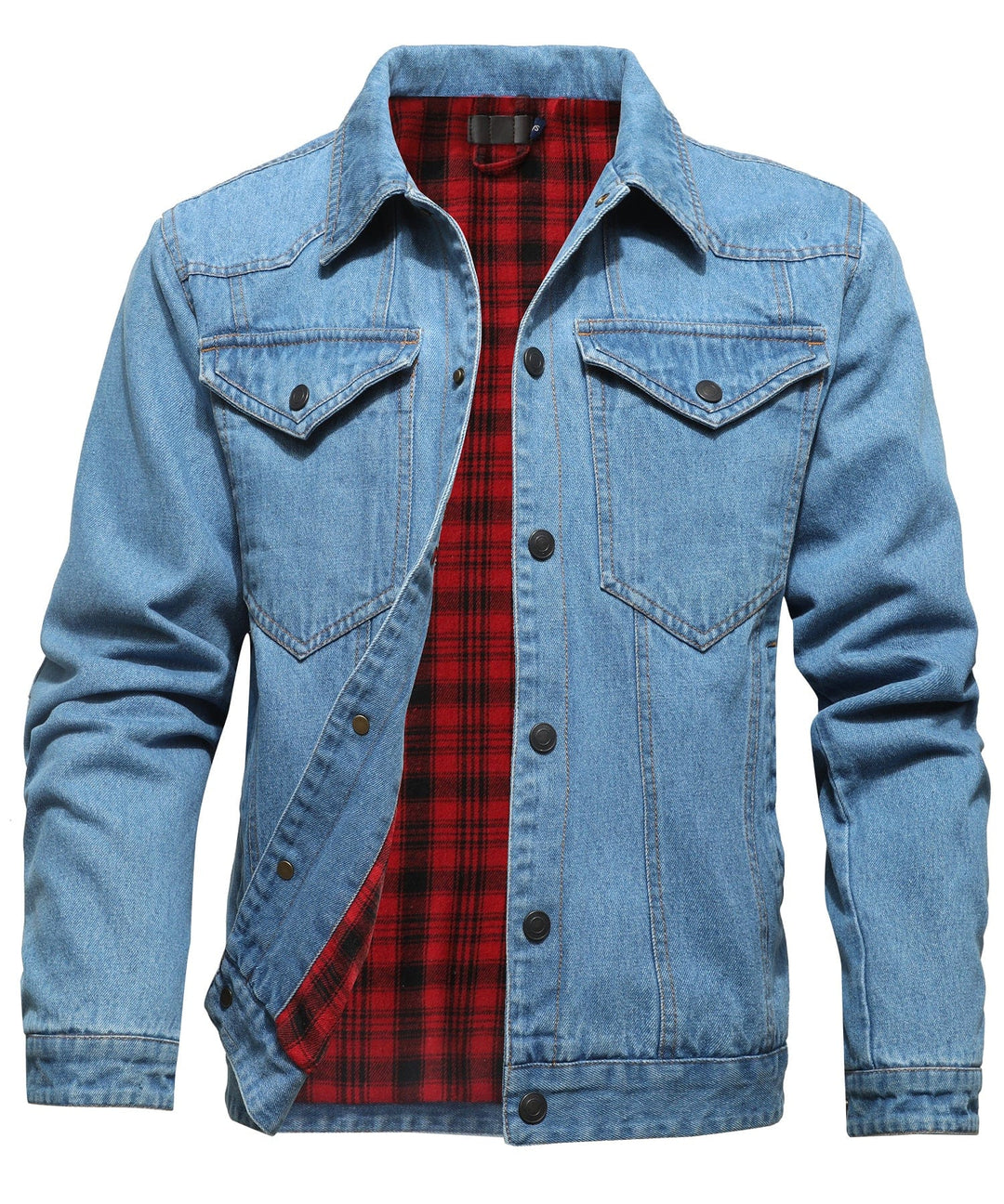 Man wearing Men's Flannel Lined Denim Shirt Jacket, stylish casual jacket, standing pose