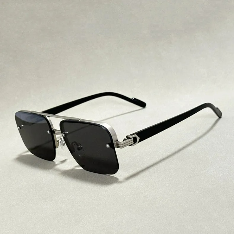 Gradient UV400 frameless square sunglasses for men, emphasizing their sleek design and comfortable wear.