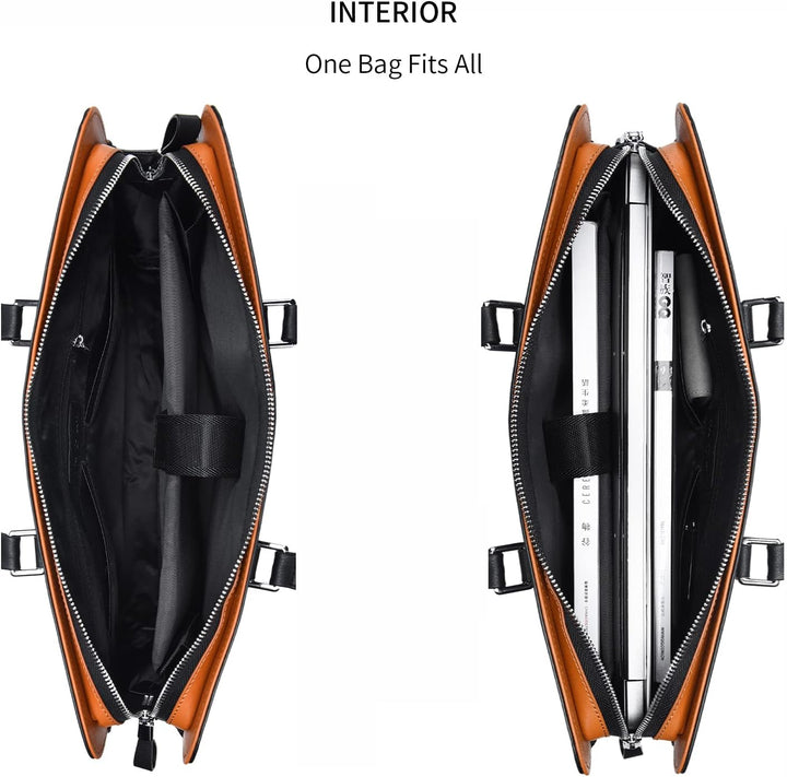 Organized men's genuine leather business bag with laptop & document compartments for professionals.