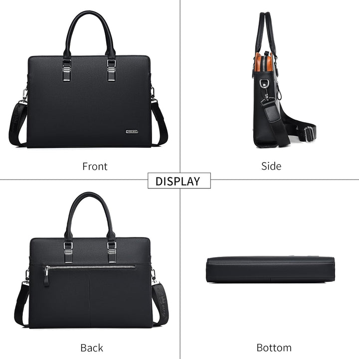 Genuine leather business brief, men's laptop work bag, professional and travel-friendly.