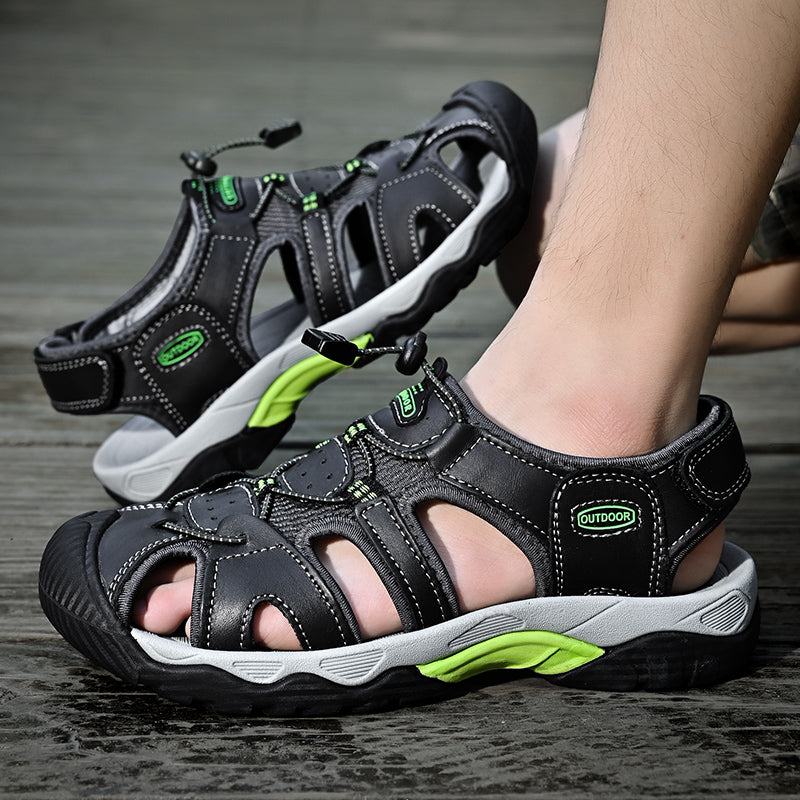 Men's leather summer sandals with arch support, fisherman design, for outdoor leisure