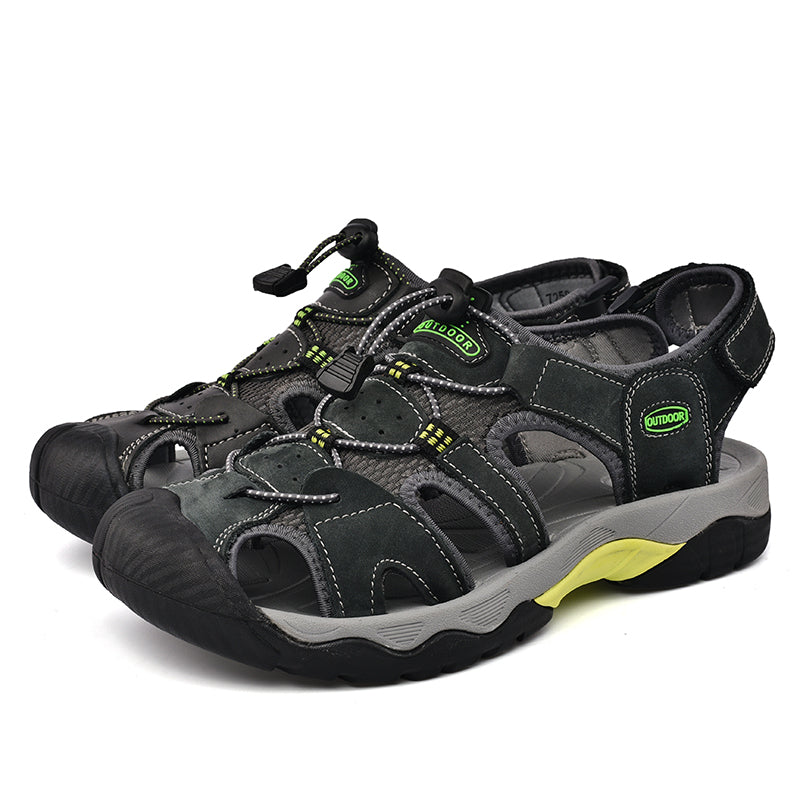 Men's genuine leather fisherman sandals, providing full-foot arch support for long walks