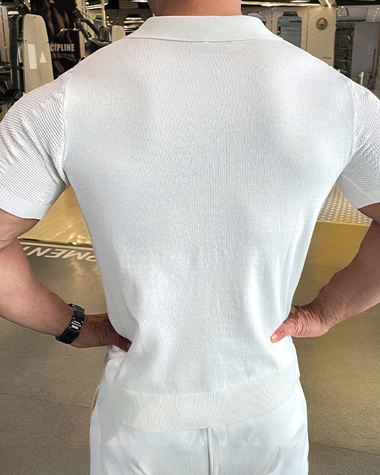 Active men's short sleeve polo made from cooling ice silk fabric for hot weather