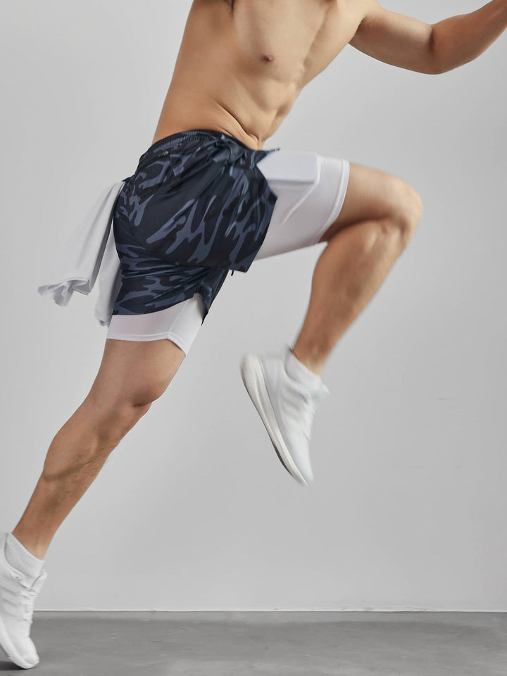 Men's Kinetic Mesh Lined Athletic Shorts on a hanger, highlighting their casual style