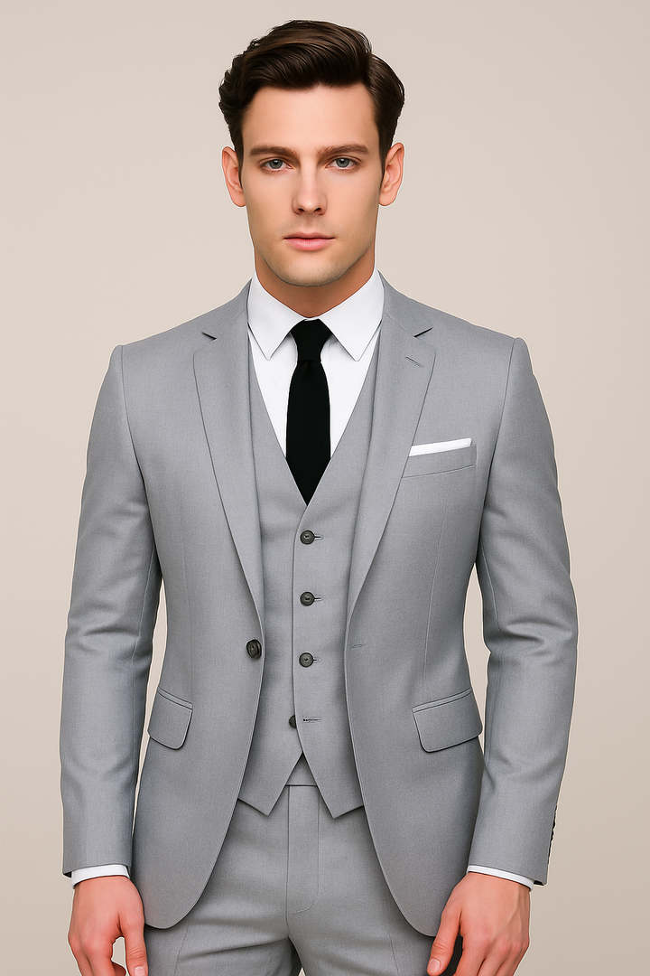 Stylish men's navy blue 3-piece suit, ideal business attire or spring occasion formal wear, men's apparel.