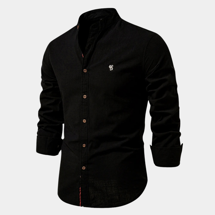 Button-up men's summer shirt, lightweight long-sleeve design. Essential men's fashion for hot days.
