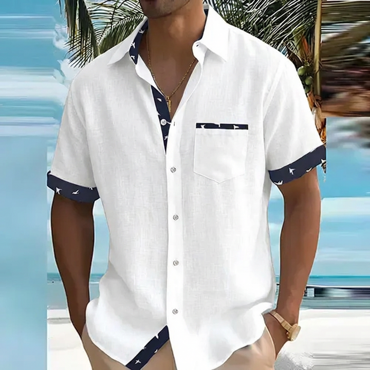Classic fit men's short sleeve button-up shirt in a versatile lightweight design for modern summer fashion.