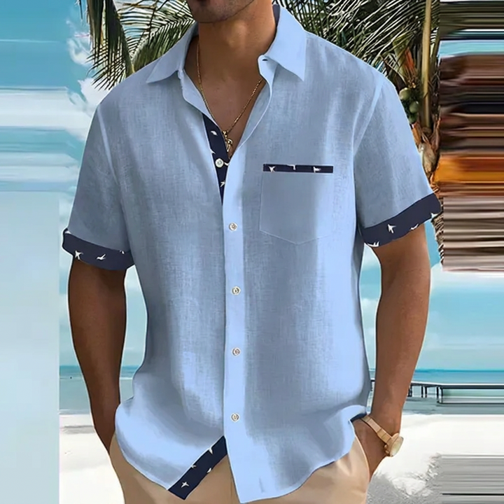 Versatile men's casual short sleeve shirt, ideal for summer outfits, beach days, or warm weather styling.