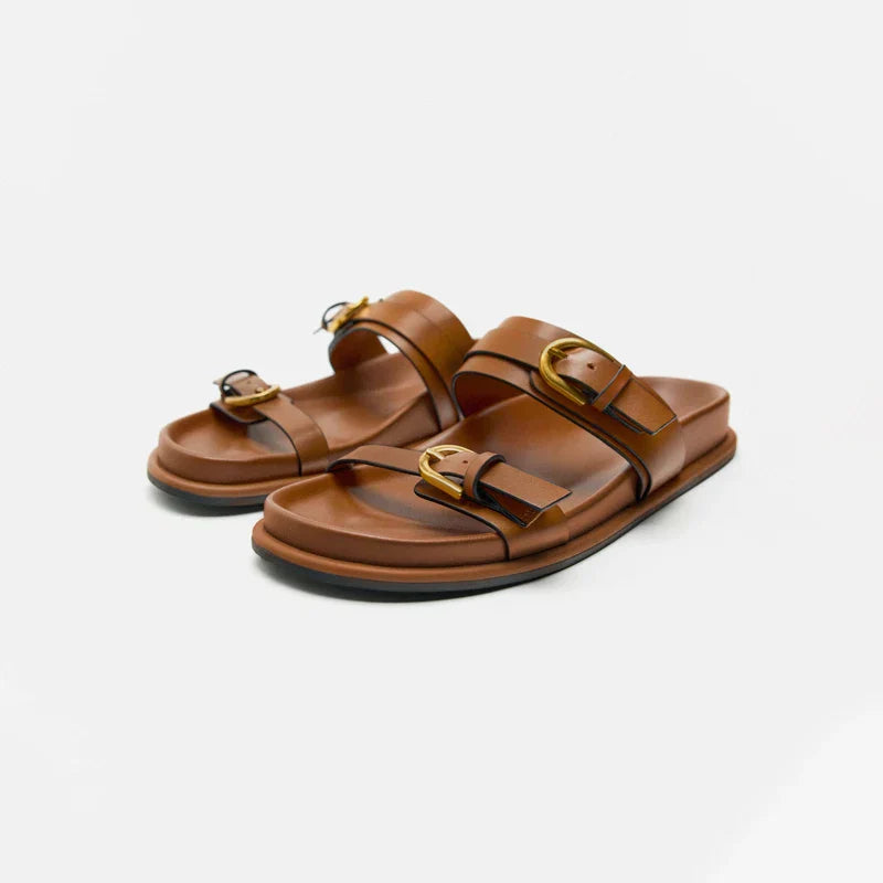 Men's luxury black leather slide sandals, adjustable strap, for summer comfort