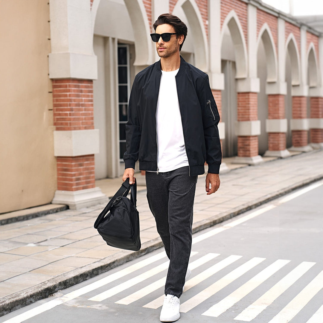 Men's bomber jacket with side pockets, practical for storing essentials, modern utility