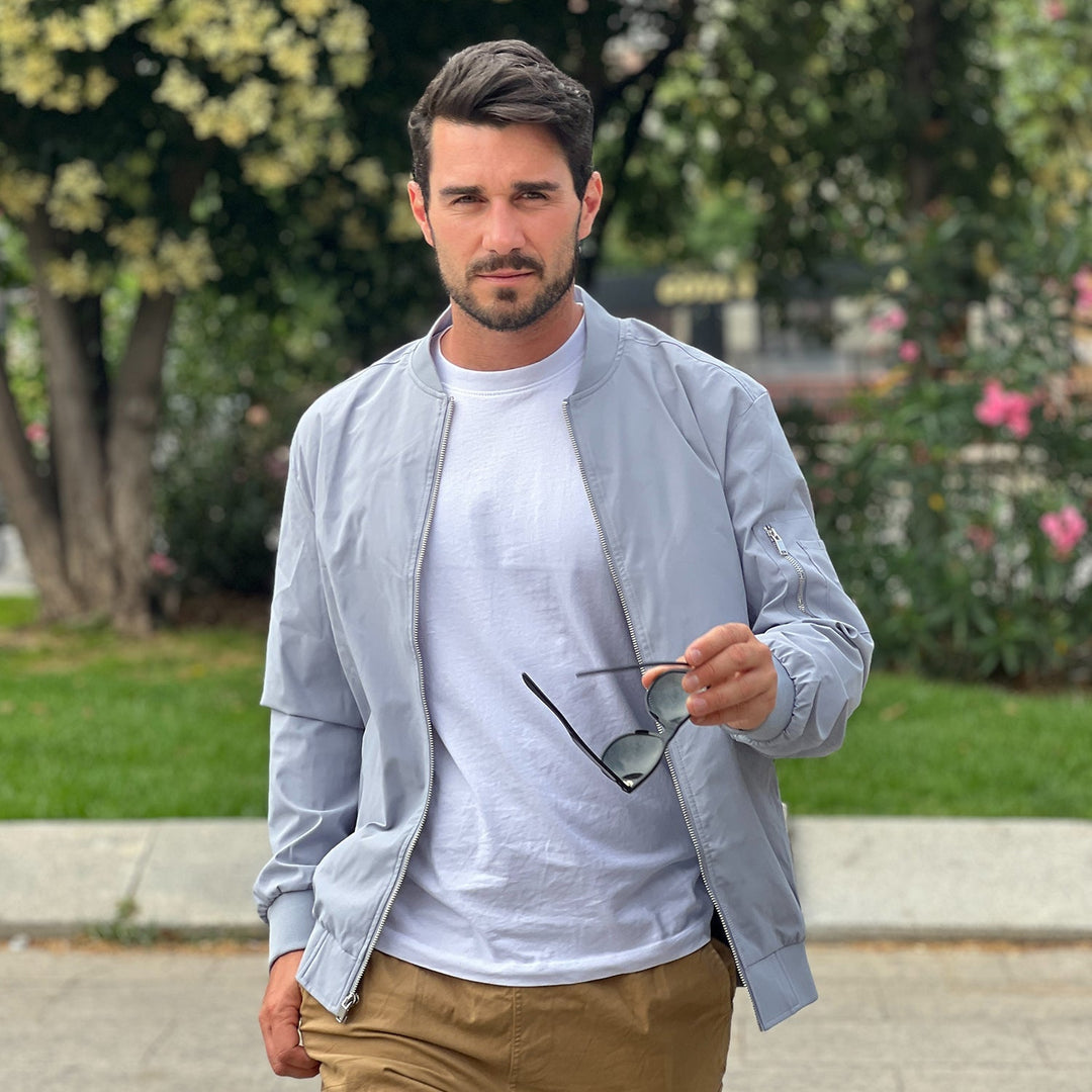 Men's bomber jacket in a coffee brown, sophisticated casual outerwear for fall fashion