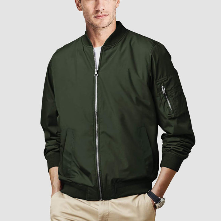 Men's bomber jacket suitable for layering, versatile outerwear that transitions seasons