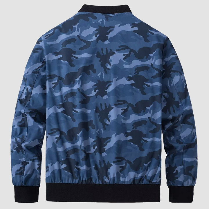 Man laughing wearing a men's bomber jacket, comfortable and stylish for social occasions