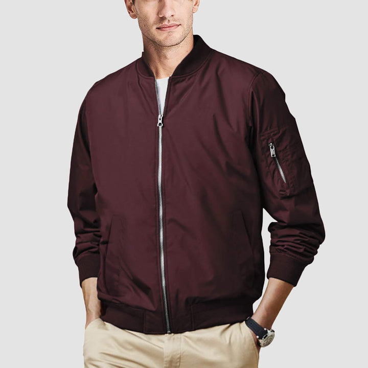 Men's bomber jacket, lightweight design makes it an excellent spring jacket and travel outerwear