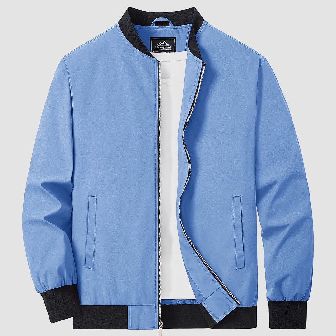 Modern men's bomber jacket in a neutral color, suitable for various outfits and occasions