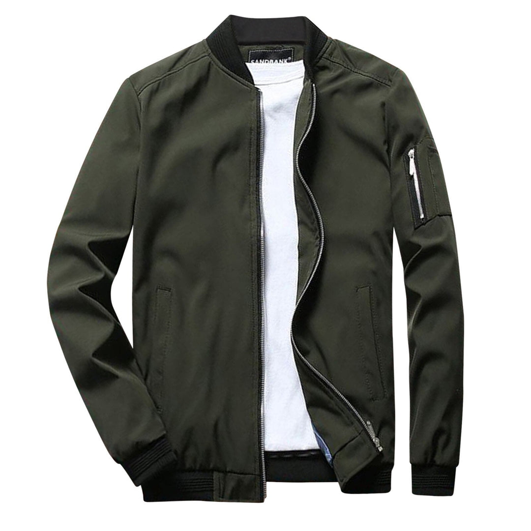 Men's modern zipper front jacket in a neutral color, perfect for casual outerwear.