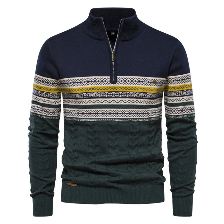 Classic men's Nordic knit half-zip sweater in a cozy cotton blend, perfect for winter