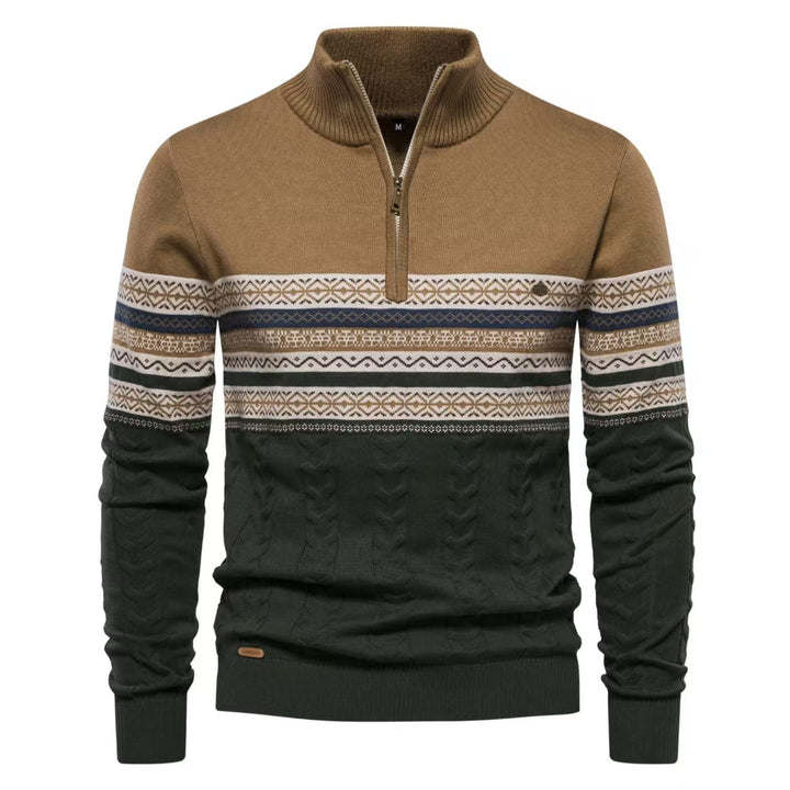 Stylish men's half-zip pullover, Nordic pattern, comfortable cotton blend for cold weather