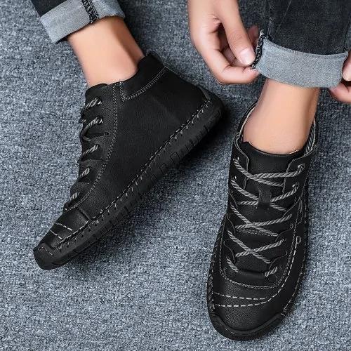 Breathable leather men's outdoor shoes, large size, comfort footwear with orthopedic features