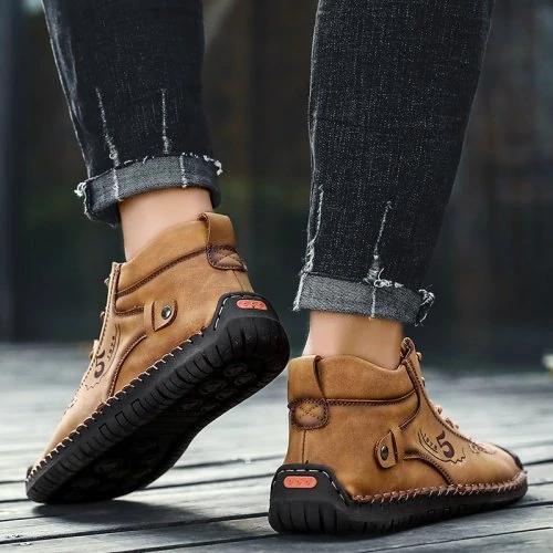 Casual men's large size shoes, breathable leather, orthopedic comfort for outdoor adventures