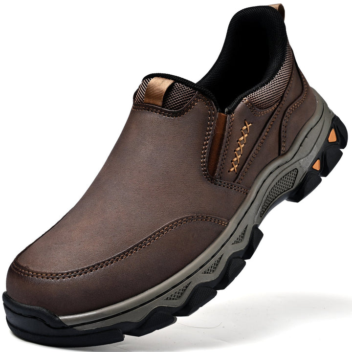 Top view of a pair of men's casual orthopedic slip-on leather shoes