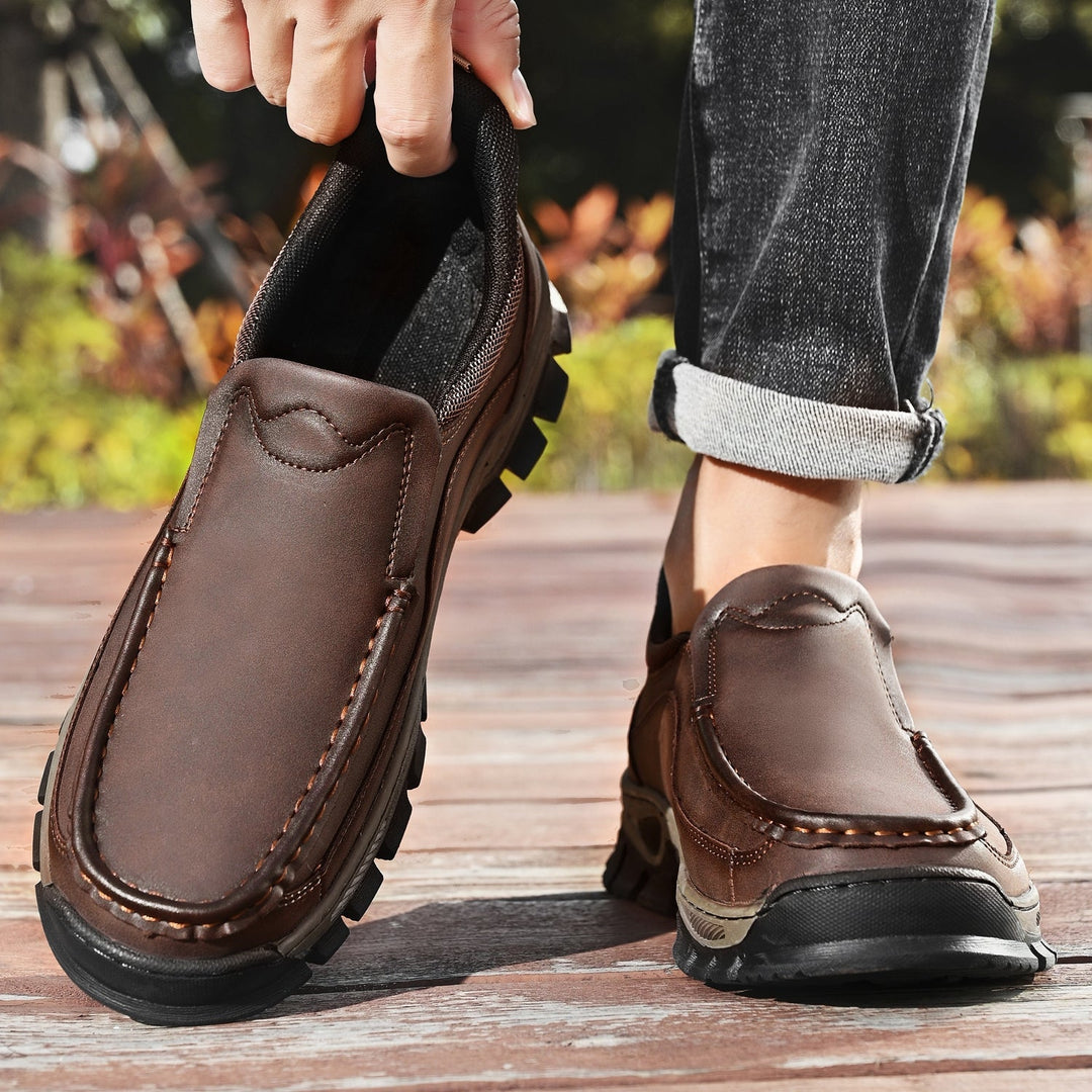Back view of men's orthopedic casual slip-on leather walking shoes