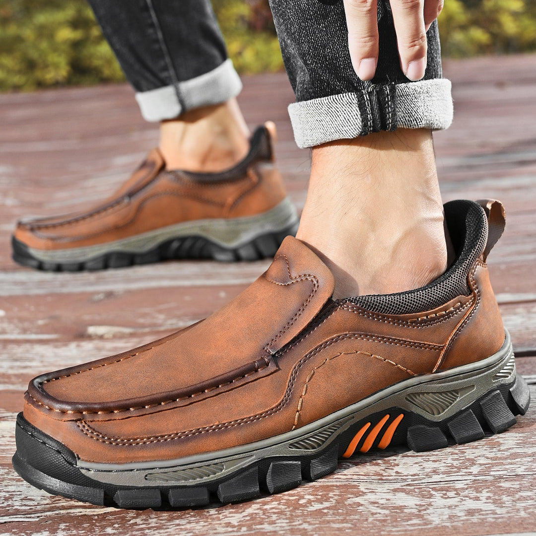 Orthopedic men's casual slip-on leather walking shoes, ergonomic and stylish