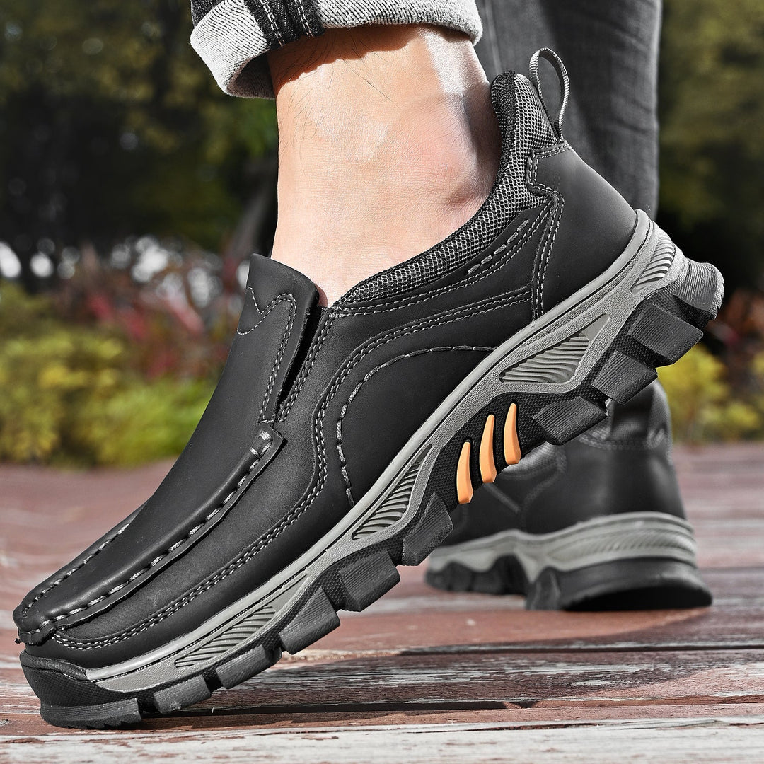 Brown men's orthopedic casual slip-on leather walking shoes