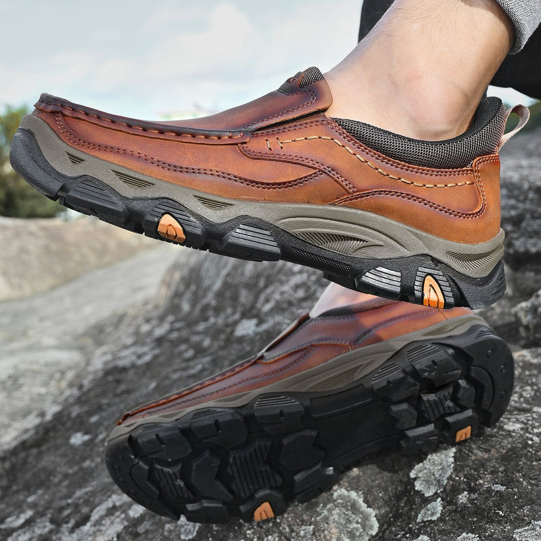 Stylish men's slip-on leather walking shoes, great for extended wear