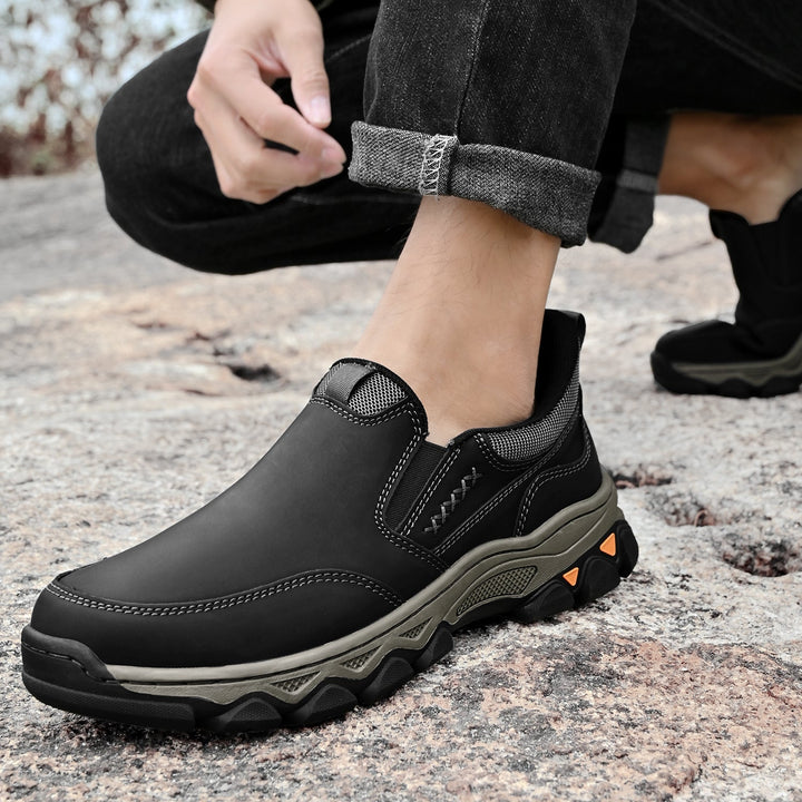 Men's casual slip-on leather shoes, showcasing their comfortable design