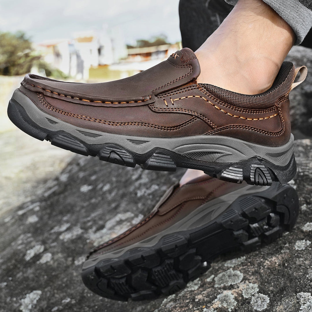 Orthopedic slip-on leather walking shoes for men, ensuring all-day comfort