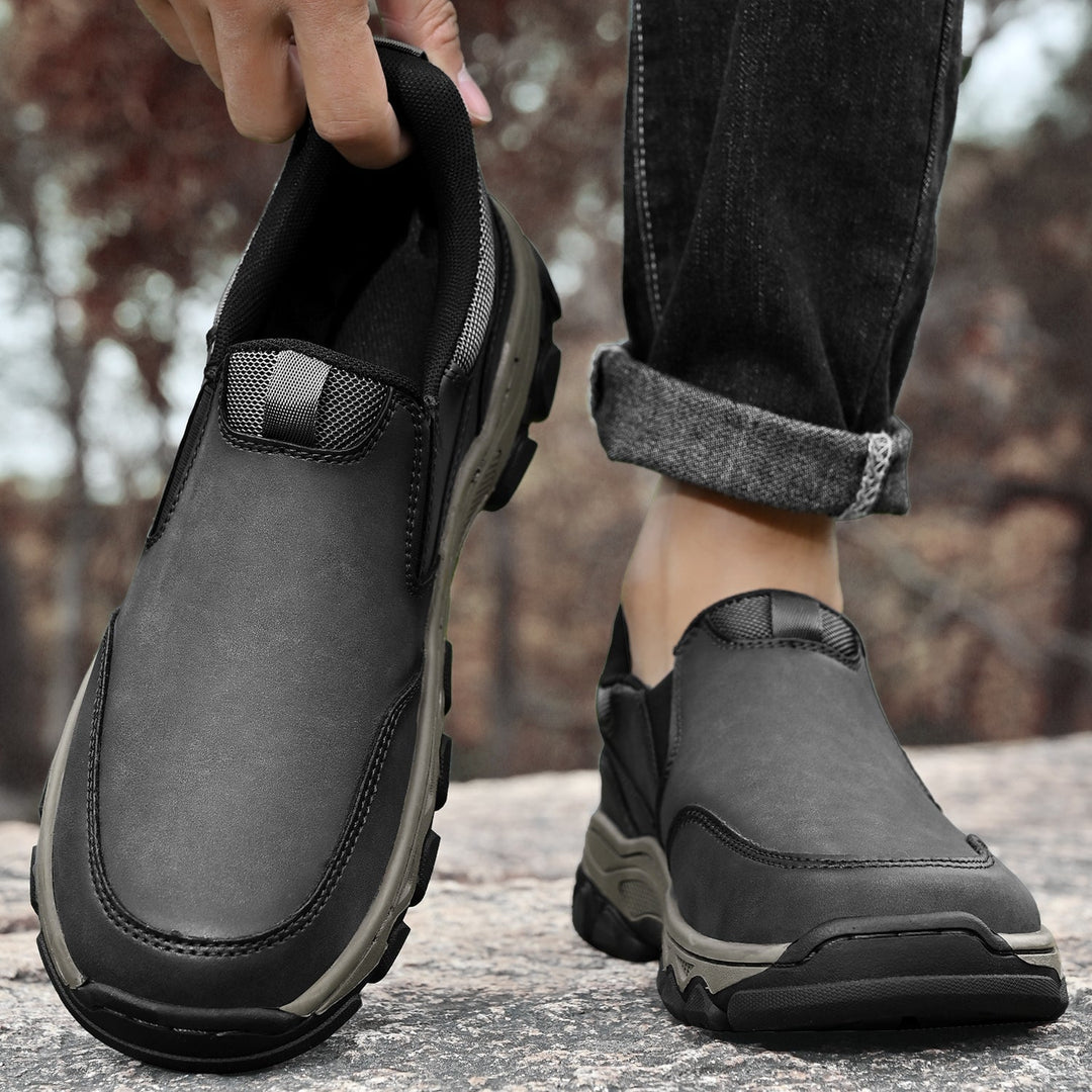 Men's comfortable orthopedic slip-on leather shoes, ready for a walk