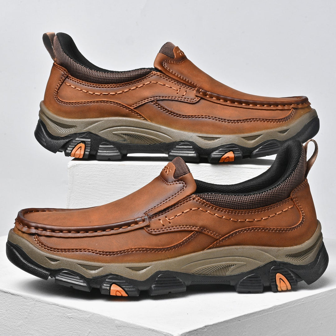 Men's leather shoes, slip-on walking style with an orthopedic footbed