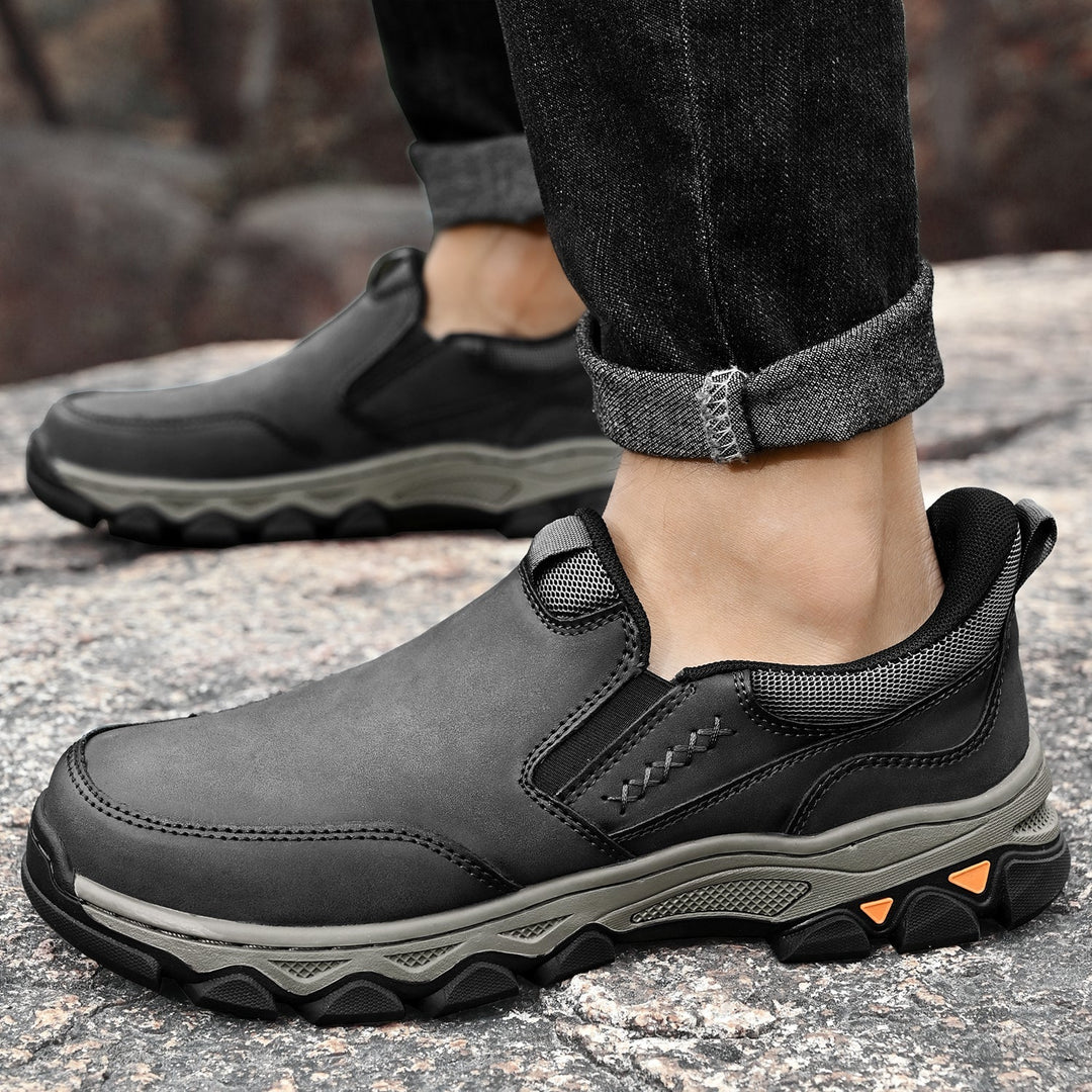 Close-up of the interior lining of men's orthopedic slip-on walking shoes