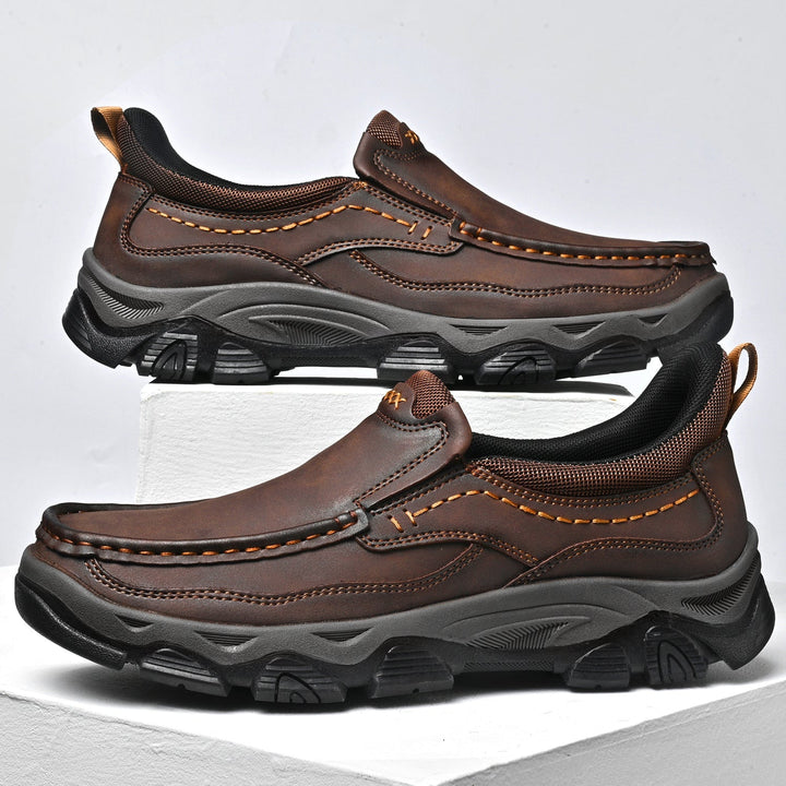 Comfortable men's slip-on leather walking shoes, perfect for city walks