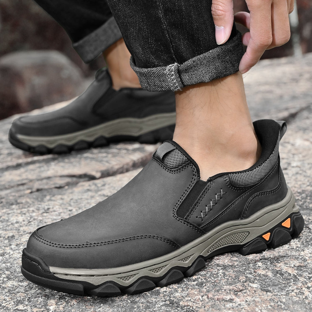 Orthopedic men's slip-on shoes in a classic brown leather finish