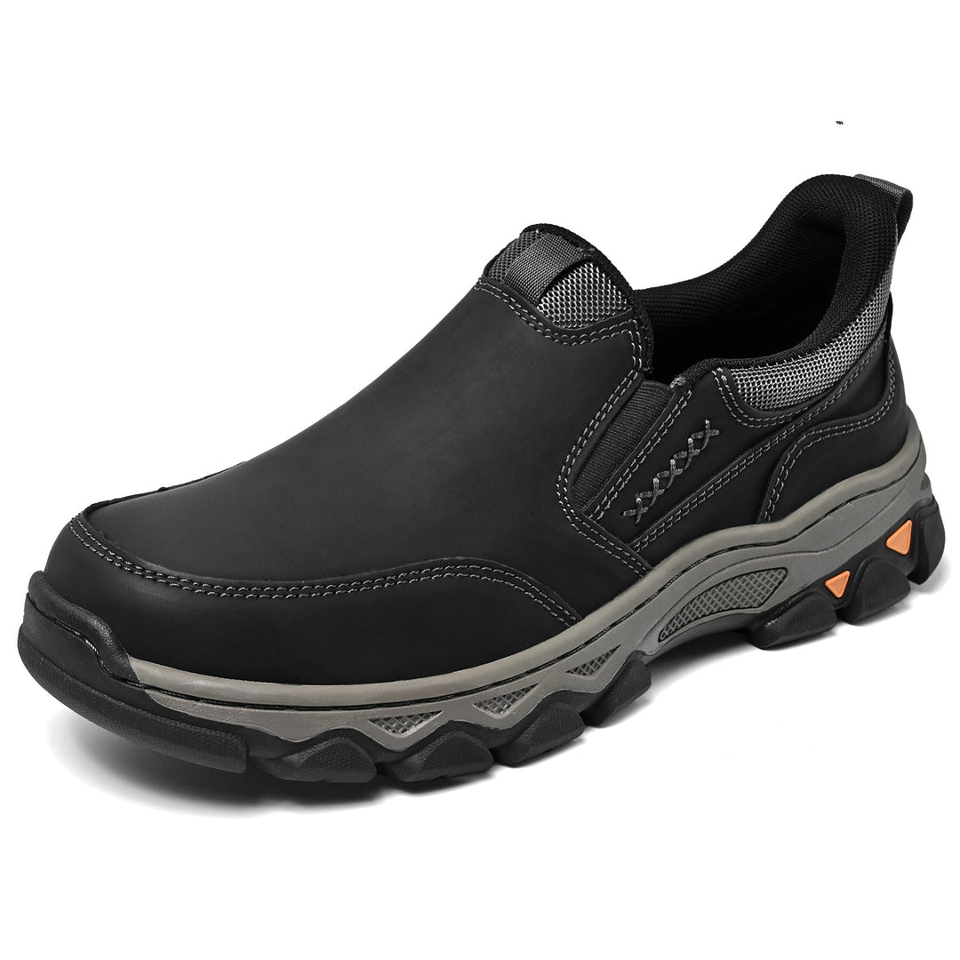 Front view of men's comfortable orthopedic slip-on leather walking shoes