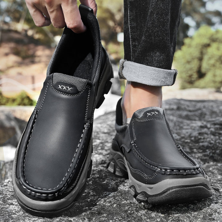 Durable men's orthopedic slip-on leather walking shoes, built to last