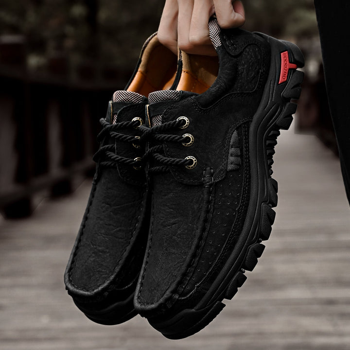 Elegant brown leather Men's orthopedic boots, combining comfort with a classic lace-up style