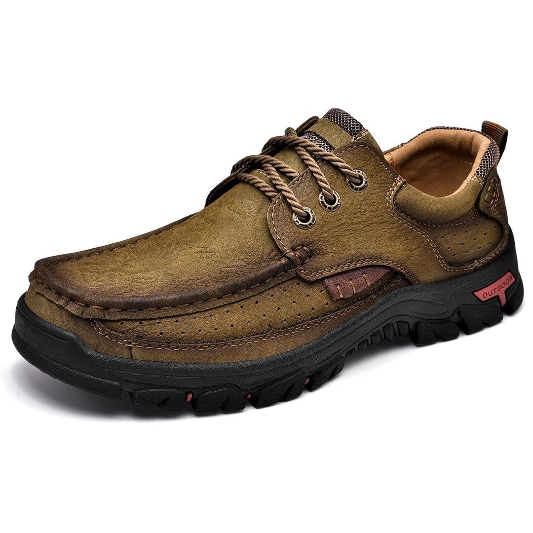 Men's brown leather orthopedic boots, lace-up closure for a secure and comfortable fit