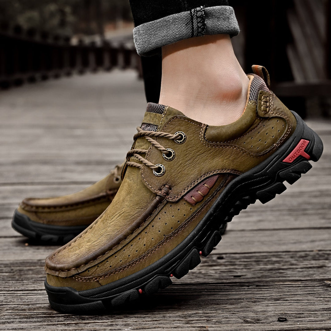 Men's brown orthopedic comfort boots, lace-up style for a secure and customized fit