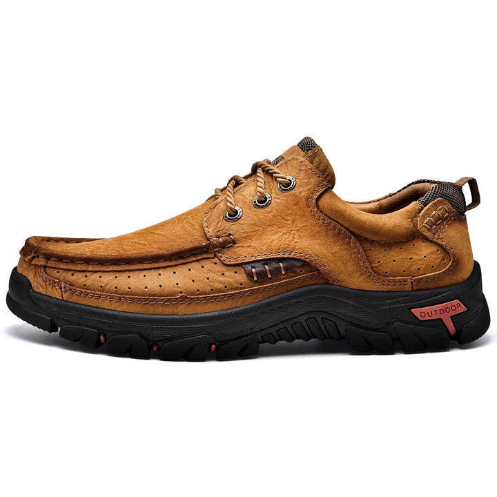 Close-up of the durable leather and lace-up detail on Men's Orthopedic Comfort Boots