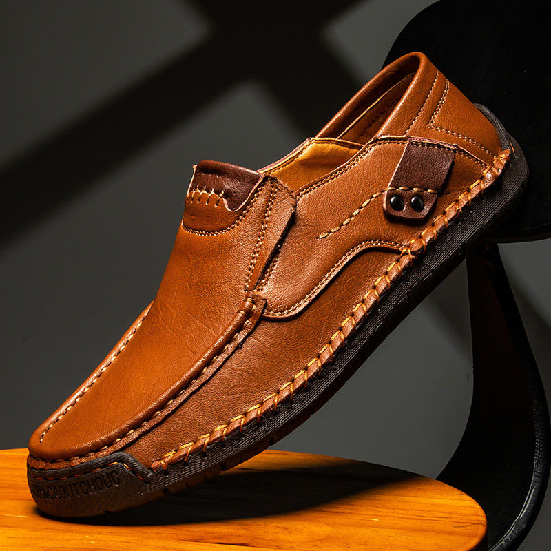 Front view of men's brown leather orthopedic shoes, showcasing classic design and quality craftsmanship
