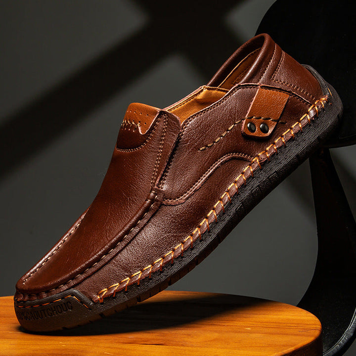 Men's hand-stitched leather shoes, designed for orthopedic comfort and long-lasting wear, slip-resistant