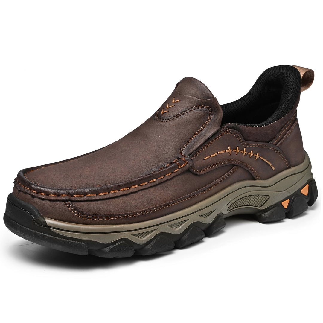 Men's orthopedic slip-on leather walking shoes for casual wear and comfort