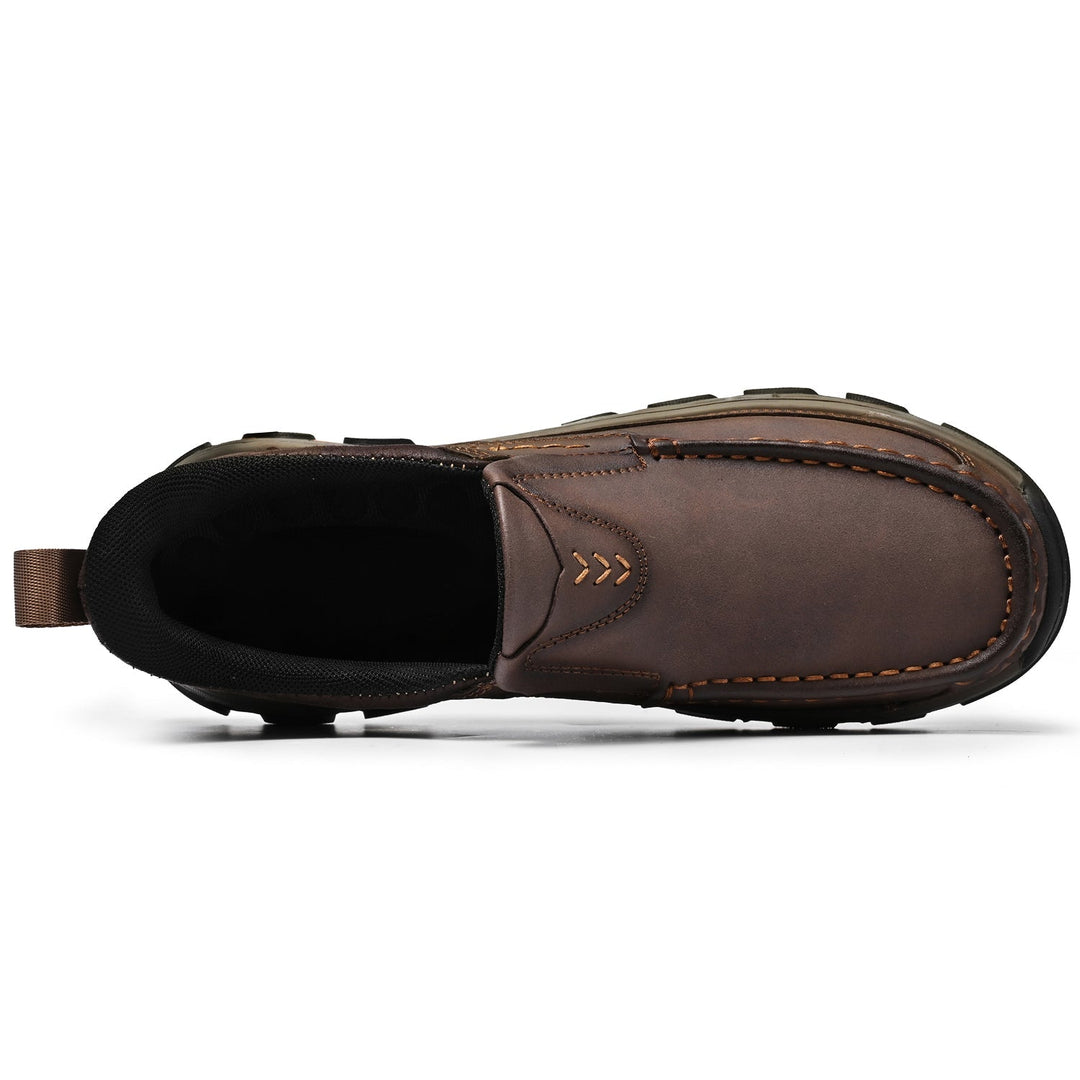Men's orthopedic leather slip-ons, designed for comfort during long walks and travel