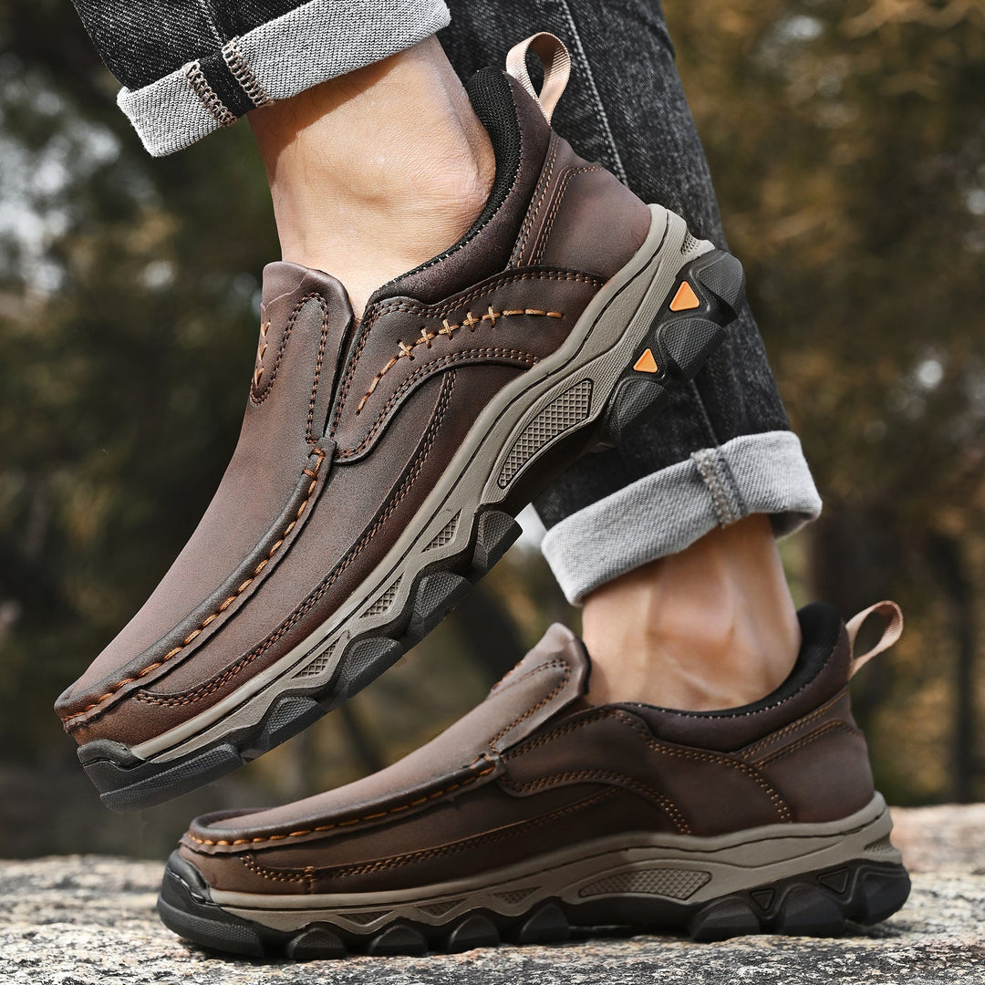 Men's orthopedic slip-on leather shoes, providing comfort for all-day wear and walking